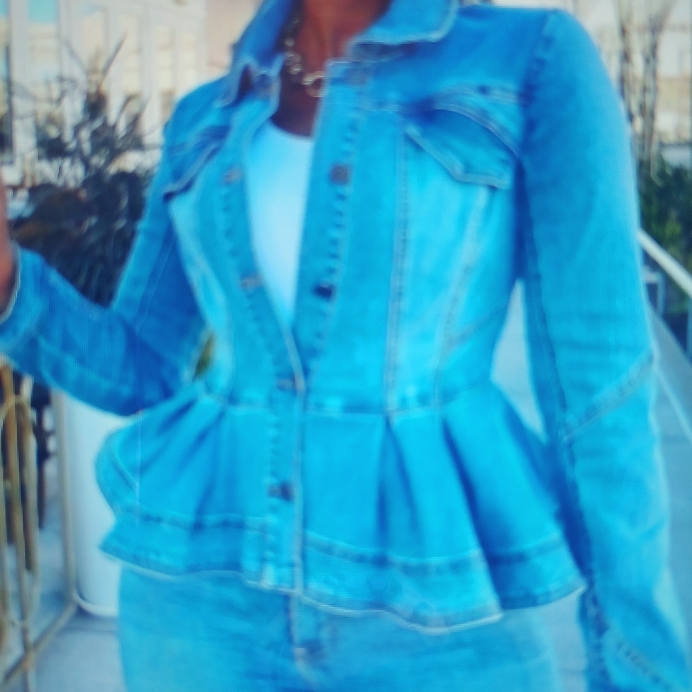 Peplum Blue Jean Jacket - Picture 3 of 4